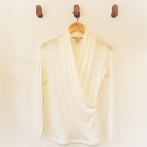 DONATED Banana Republic Winter White Shawl Collar Top | XS